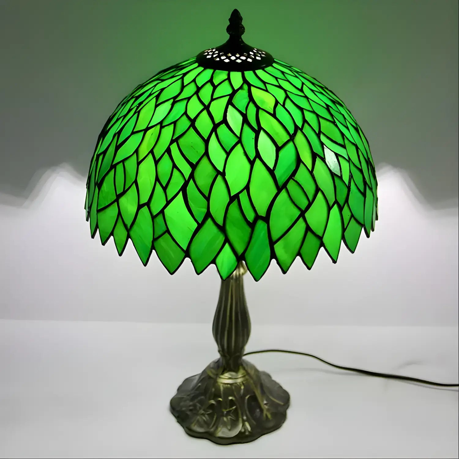 Green Leaf Tiny Tiffany-Style Lamp | Glass Tabletop