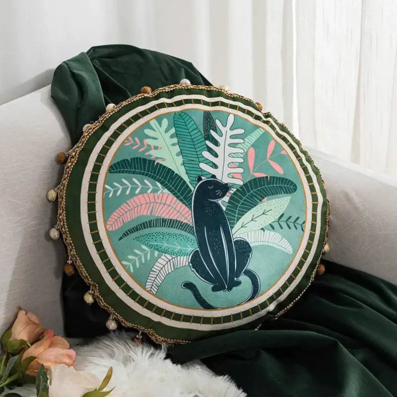 Green leaves moss printed velvet cushion cover living room decor