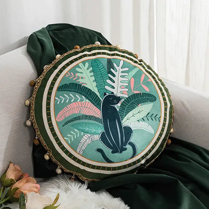 Green leaves moss printed velvet cushion cover living room decor