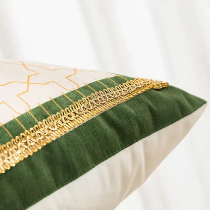 Green leaves moss printed velvet cushion cover living room decor