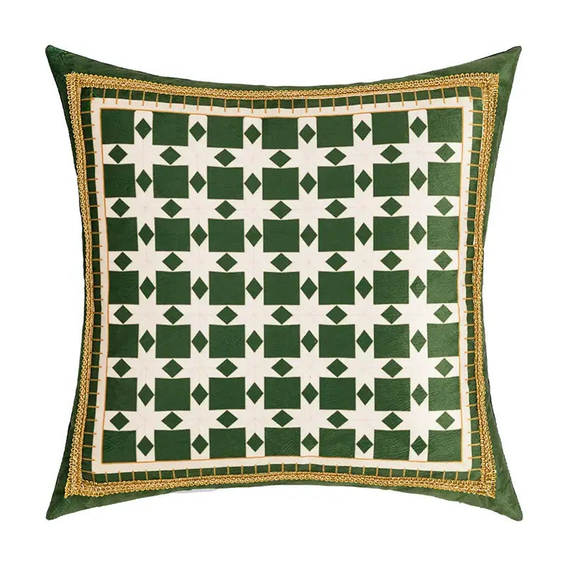 Green leaves moss printed velvet cushion cover living room decor