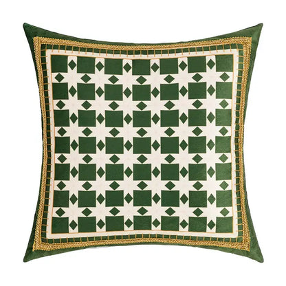 Green leaves moss printed velvet cushion cover living room decor