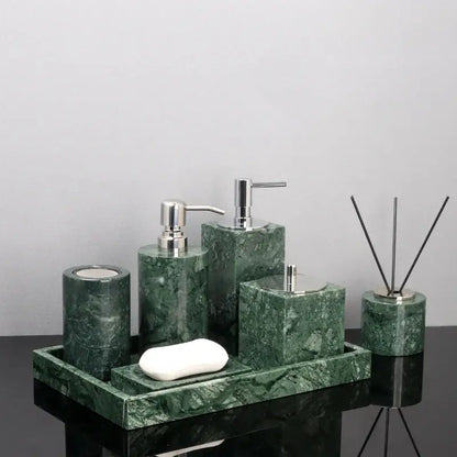 Green marble bathroom set with gold accents bathroom accessories