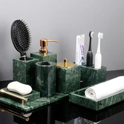 Green marble bathroom set with gold accents bathroom accessories
