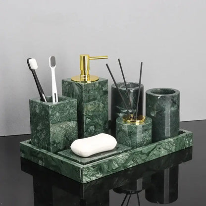 Green marble bathroom set with gold accents bathroom accessories