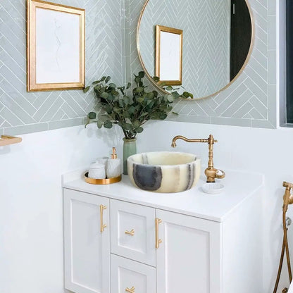 Natural Onyx Vessel Bathroom Sink Beige Greenstone Handmade