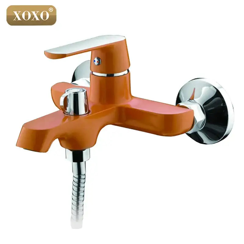 Green & orange chrome shower faucet set bathroom with handheld head