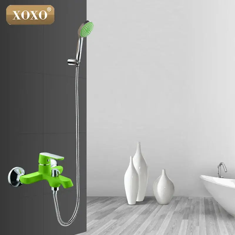 Green & orange chrome shower faucet set bathroom with handheld head