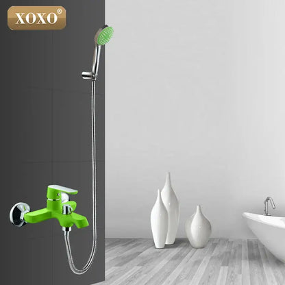 Green & orange chrome shower faucet set bathroom with handheld head