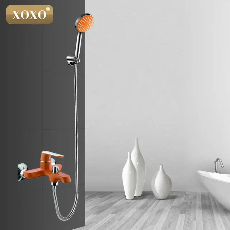 Green & orange chrome shower faucet set bathroom with handheld head