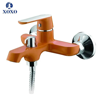 Green & orange chrome shower faucet set bathroom with handheld head