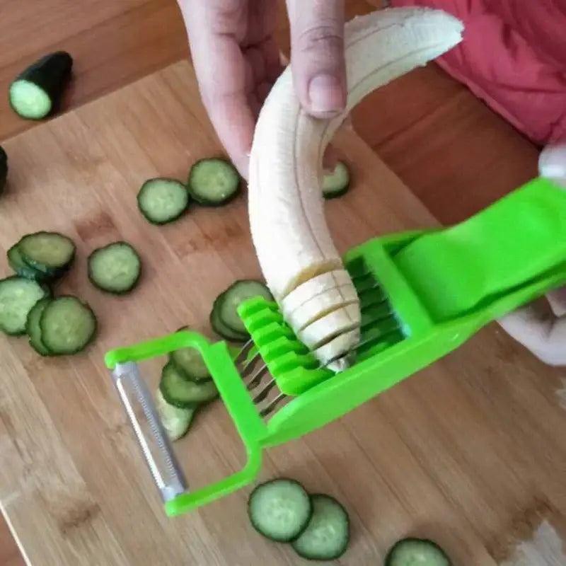 Green plastic 2-in-1 peeler slicer – kitchen carrot round cutter