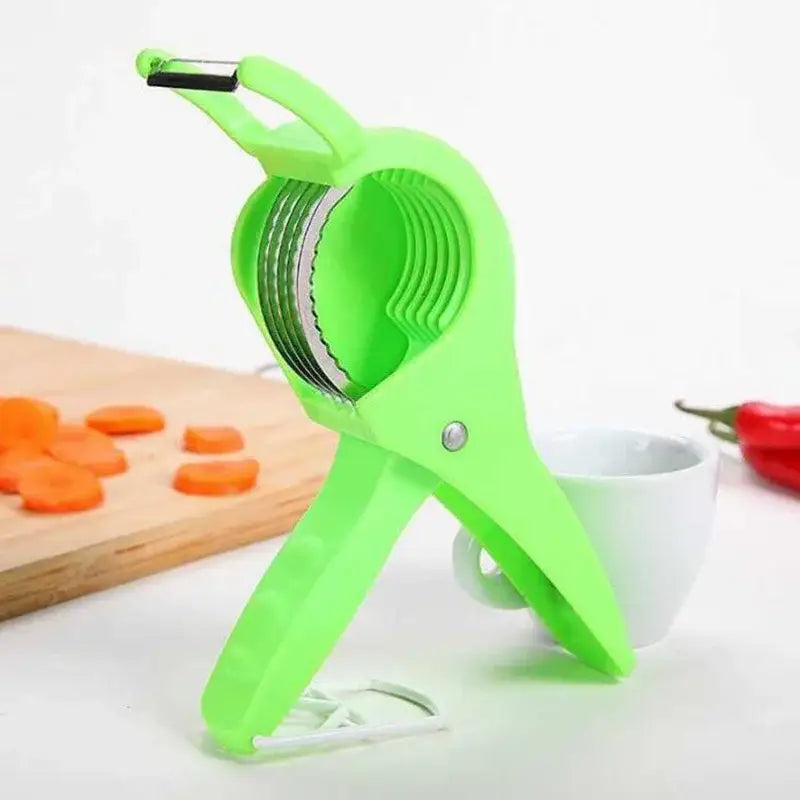 Green plastic 2-in-1 peeler slicer – kitchen carrot round cutter