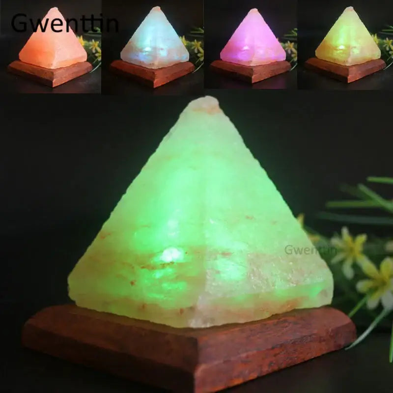 Green pyramid himalayan crystal usb salt night light bedroom decor