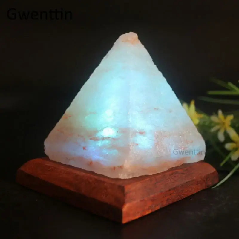 Green pyramid himalayan crystal usb salt night light bedroom decor