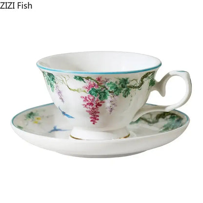 Green willow porcelain tea cup and saucer set dining room tableware