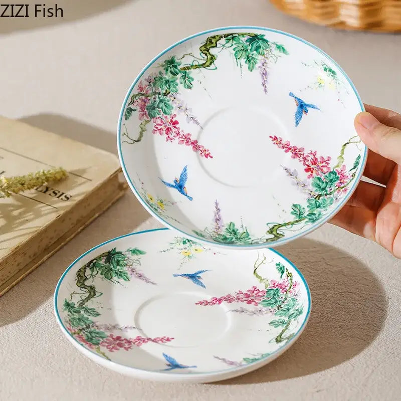Green willow porcelain tea cup and saucer set dining room tableware