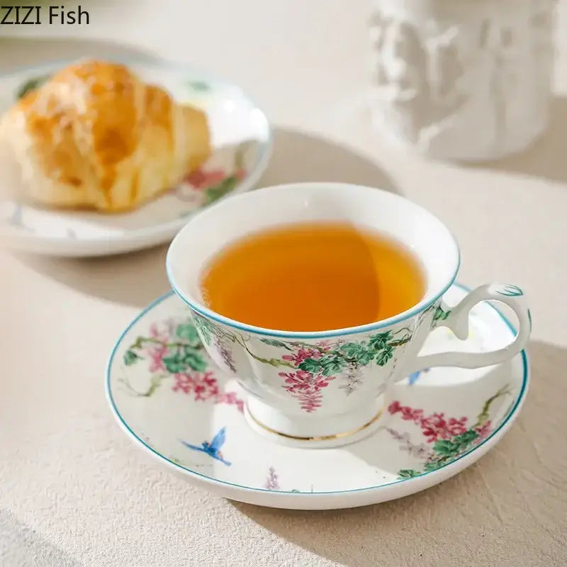Green willow porcelain tea cup and saucer set dining room tableware