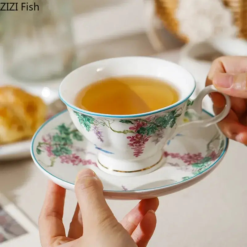 Green willow porcelain tea cup and saucer set dining room tableware