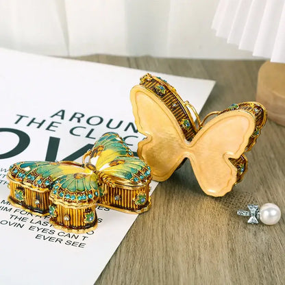 Green & yellow butterfly enamel gem jewelry box bedroom organizer
