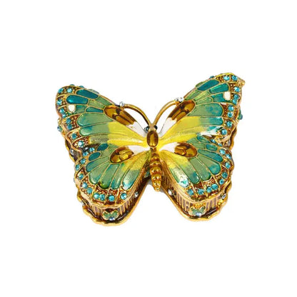 Green & yellow butterfly enamel gem jewelry box bedroom organizer