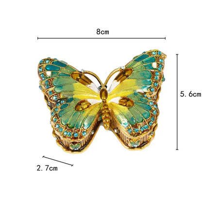 Green & yellow butterfly enamel gem jewelry box bedroom organizer