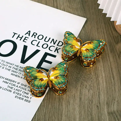 Green & yellow butterfly enamel gem jewelry box bedroom organizer