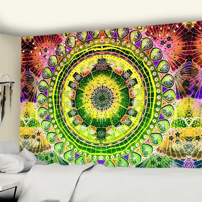 Green & yellow mandala wall hanging bedroom tapestry