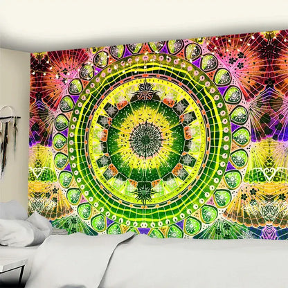 Green & yellow mandala wall hanging bedroom tapestry