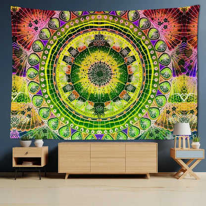 Green & yellow mandala wall hanging bedroom tapestry