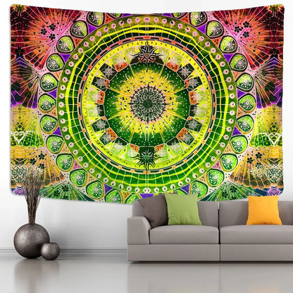 Green & yellow mandala wall hanging bedroom tapestry