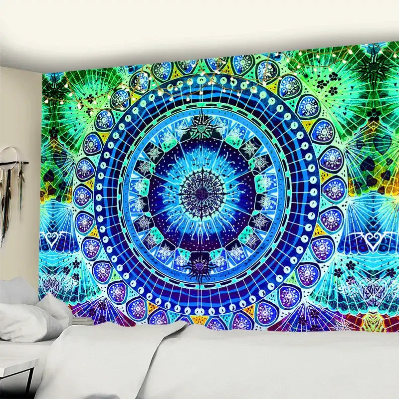 Green & yellow mandala wall hanging bedroom tapestry