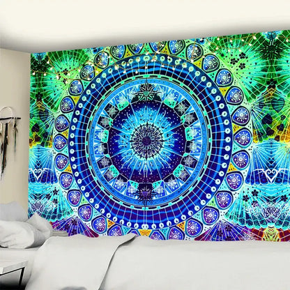 Green & yellow mandala wall hanging bedroom tapestry