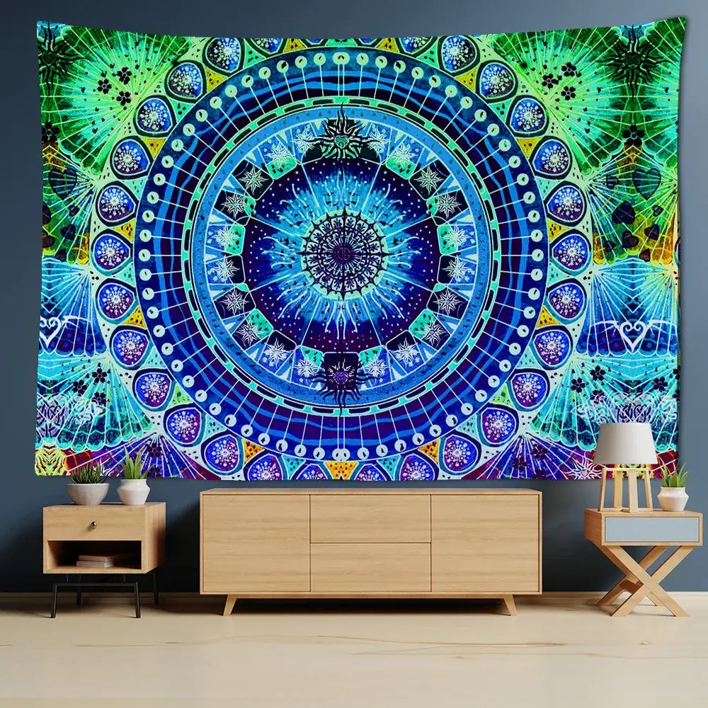 Green & yellow mandala wall hanging bedroom tapestry