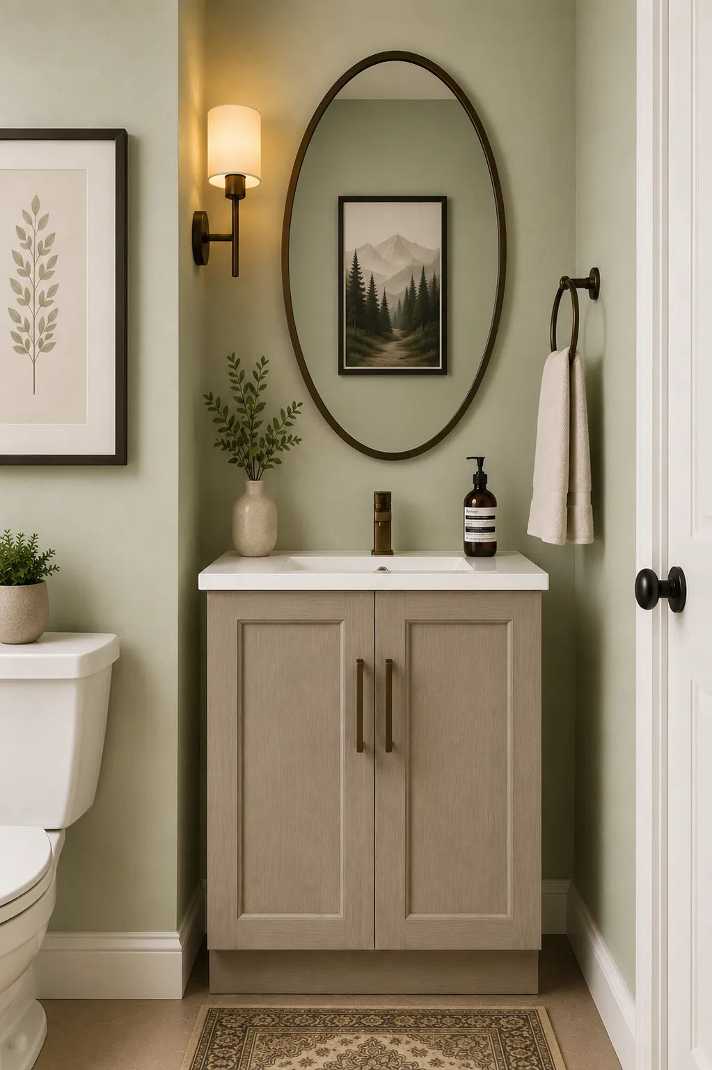 Greige Stained 24" Full Height Door Bathroom Vanity Sink Base