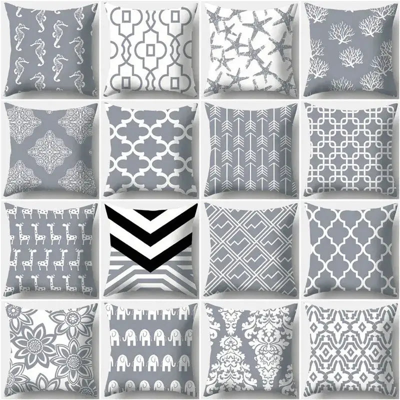 Grey geometry patterned pillow case for living room decor
