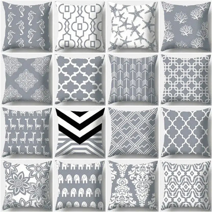 Grey geometry patterned pillow case for living room decor