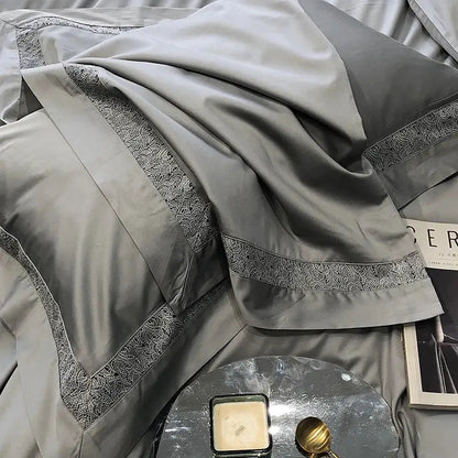Grey hollow lace egyptian cotton bedding set bedroom decor