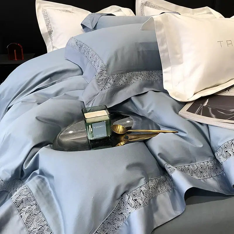 Grey hollow lace egyptian cotton bedding set bedroom decor
