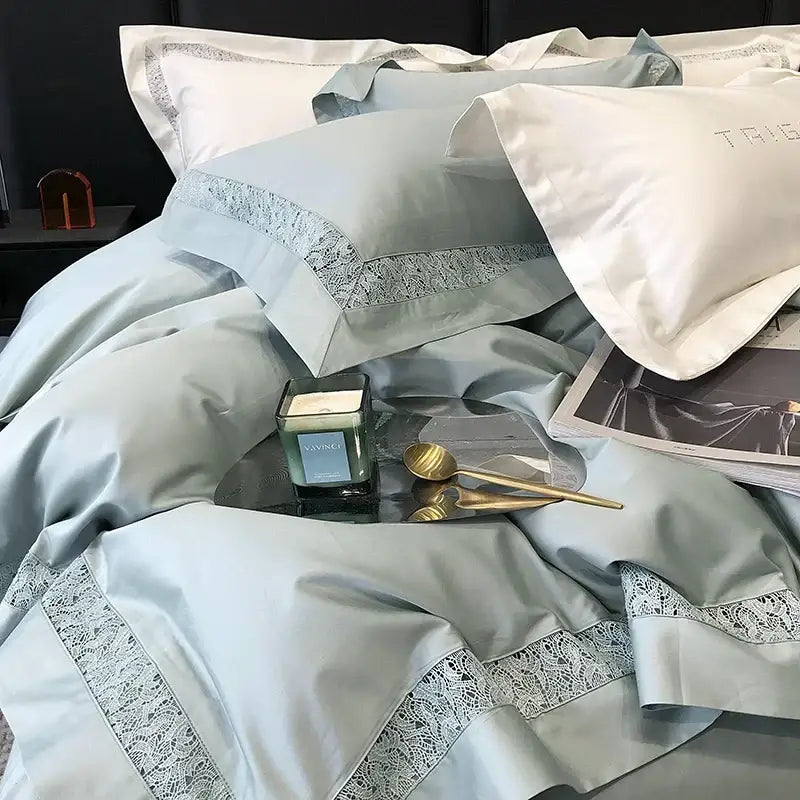 Grey hollow lace egyptian cotton bedding set bedroom decor