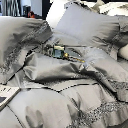 Grey hollow lace egyptian cotton bedding set bedroom decor