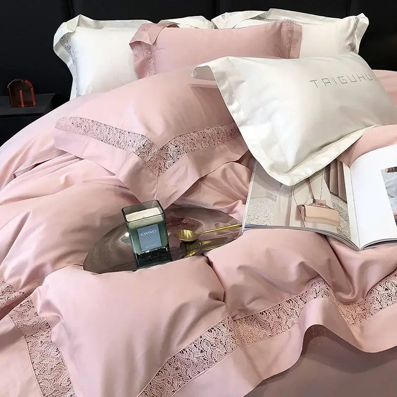 Grey hollow lace egyptian cotton bedding set bedroom decor