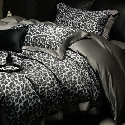 Grey leopard 1000tc egyptian cotton bedding set bedroom duvet cover