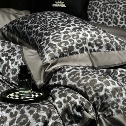 Grey leopard 1000tc egyptian cotton bedding set bedroom duvet cover