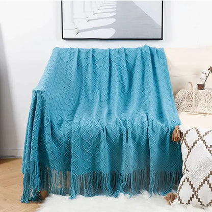 Grey nordic waffle knit blanket bedroom textured throw