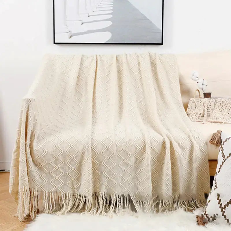 Grey nordic waffle knit blanket bedroom textured throw
