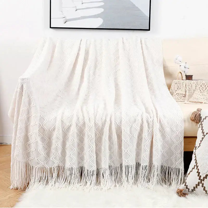Grey nordic waffle knit blanket bedroom textured throw