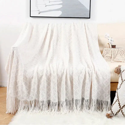 Grey nordic waffle knit blanket bedroom textured throw