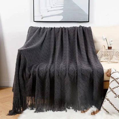 Grey nordic waffle knit blanket bedroom textured throw