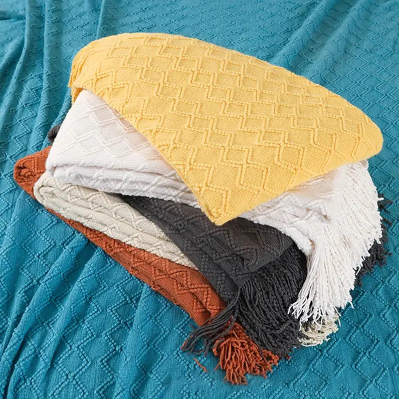 Grey nordic waffle knit blanket bedroom textured throw